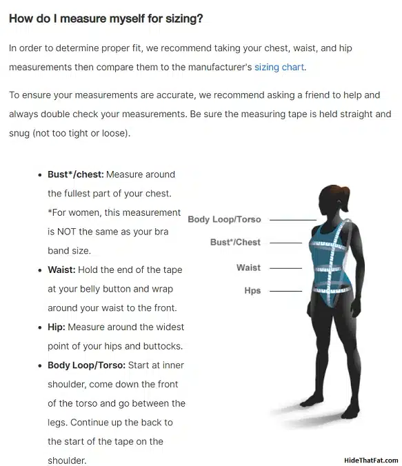 sizing chart for waist and stomach trainer